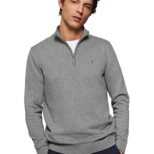 Polo Club Jersey con Cierre de Media Cremallera y Cuello Alto - Jersei con Logo Bordado para Hombre - Suéter Manga Larga 100% algodón